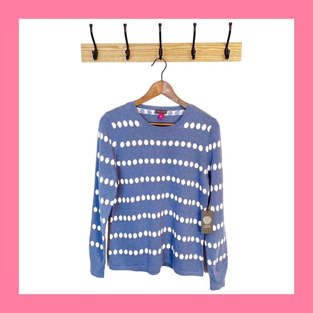 VINCE CAMUTO Blue White Dot Jacquard Sweater M NWT